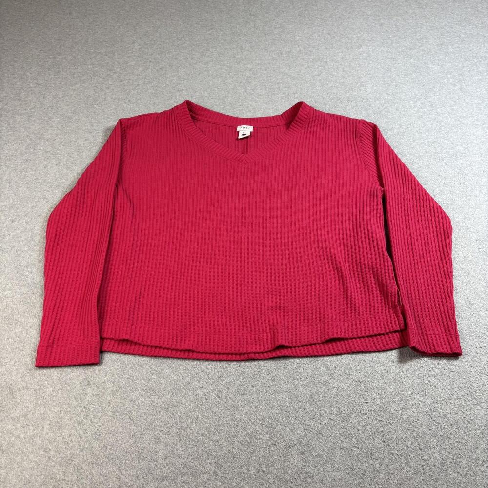 Aspen Shirt Womens Large Pink Waffle Knit V Neck Long Sleeve Boxy Comfortable